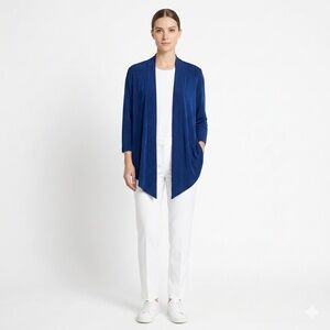 TRAVELERS X CHICO’S Cobalt Blue Stretch Jersey Knit Open Front Cardigan SZ L